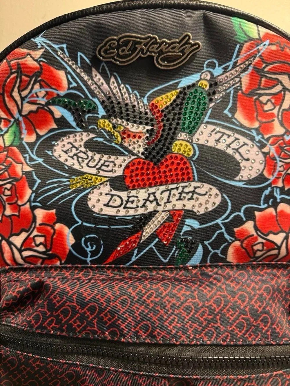 Ed Hardy Backpack True Till Death Roses Bling NWT